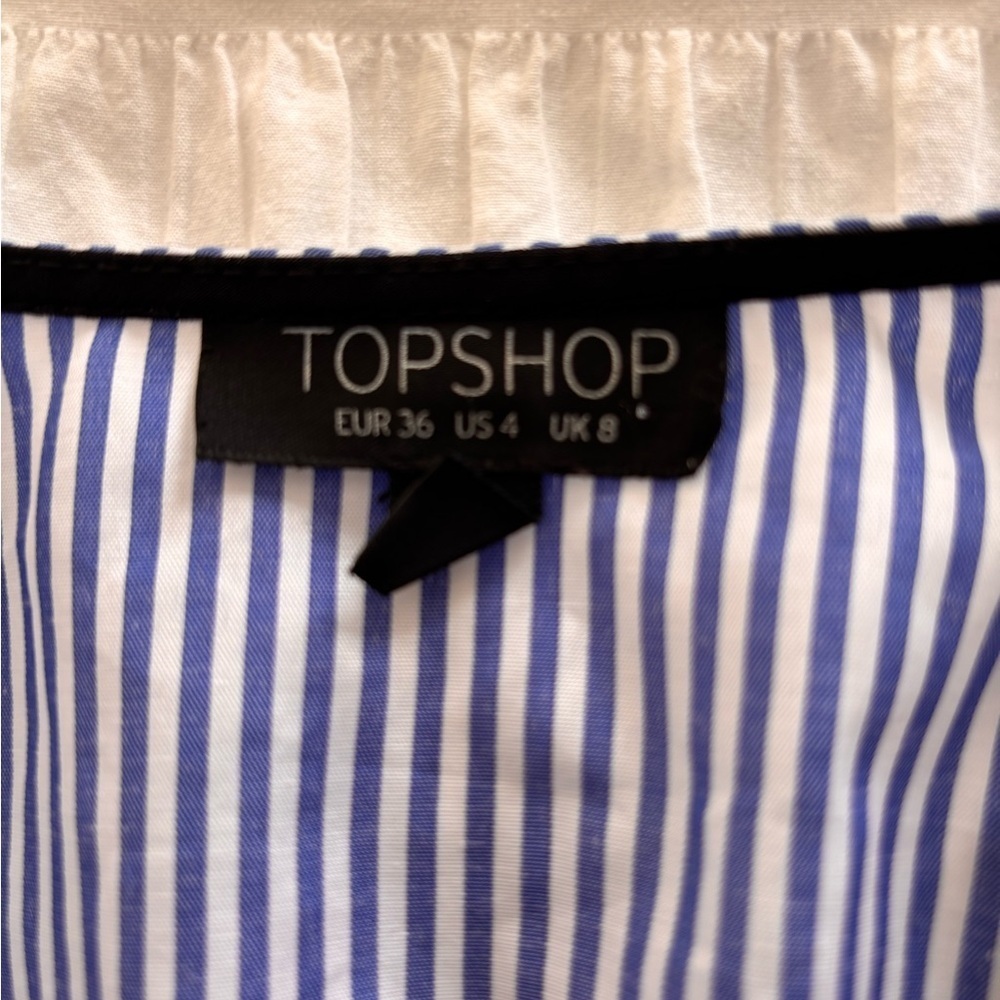 Topshop Blue Striped Blouse with Embroidered Sleeves - Picture 2 of 7